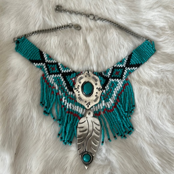 Jewelry - Sterling Silver Seed Bead Turquoise Choker Necklace